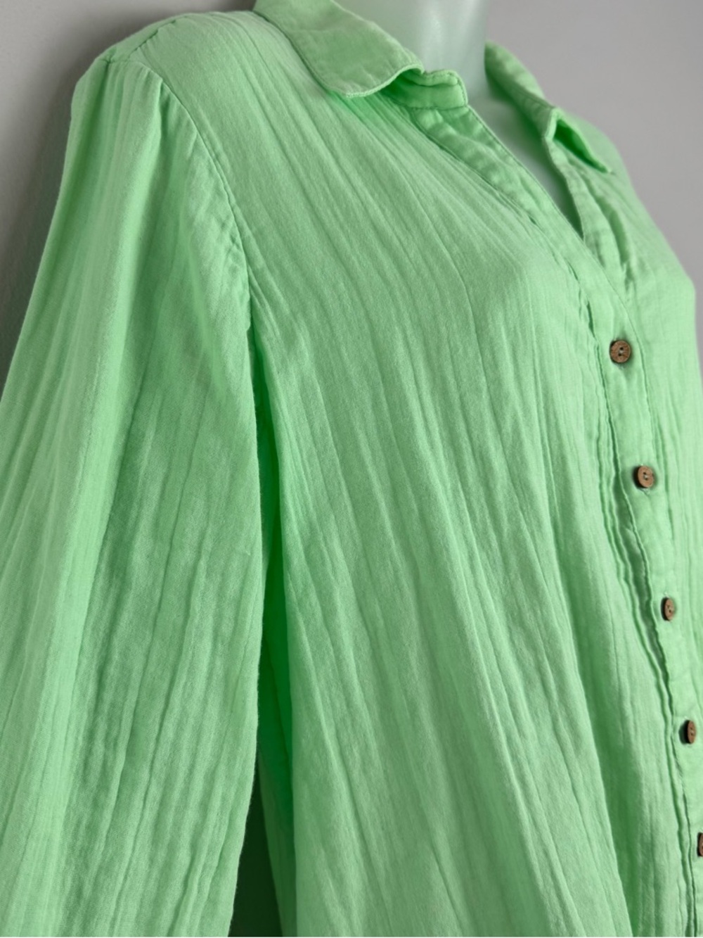 Soft Surroundings Escambia Gauze Green Cotton Tunic Button Up Shirt Size Large - Picture 3 of 9